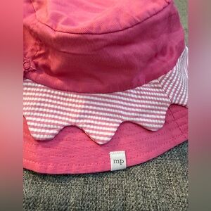 Mud Pie Pink and White Striped Kids Hat O/S straps with Velcro closure EUC